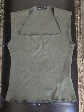 Zara Olive Green Square Neck Sleeveless Tank